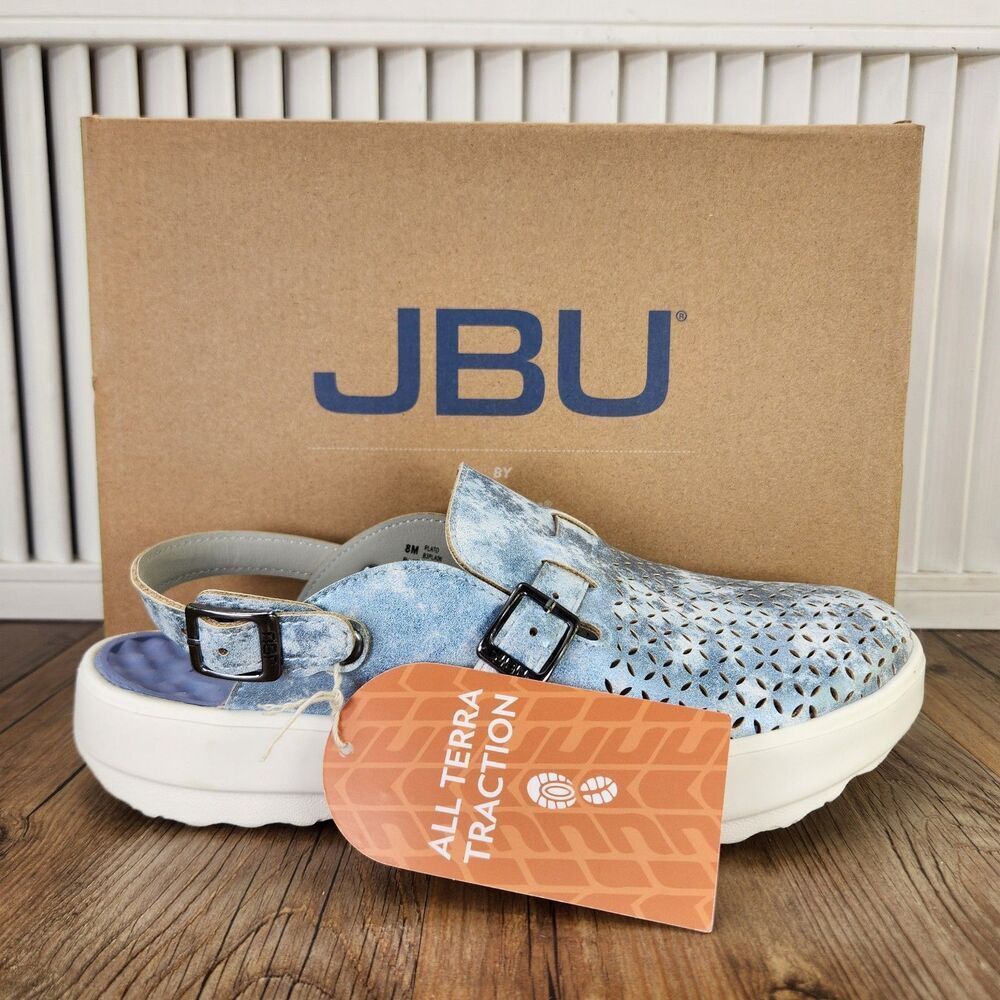 JBU by Jambu Plato Mule Womens Size 8 Blue Slip On Perforated Leather Clog Shoes